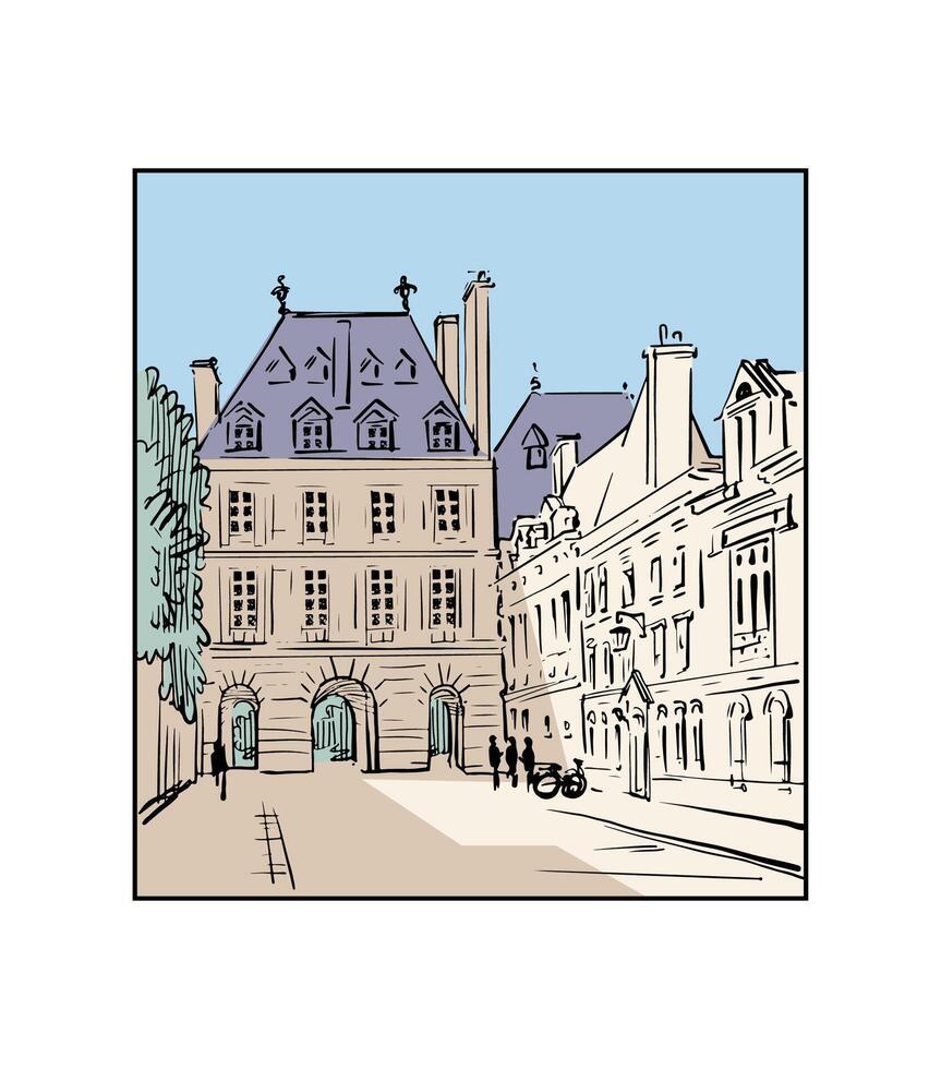 calle ver de el antiguo pueblo en Francia, Europa, vector dibujo.