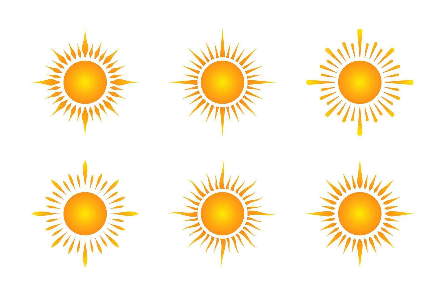 Set of gradient yellow sun vector design