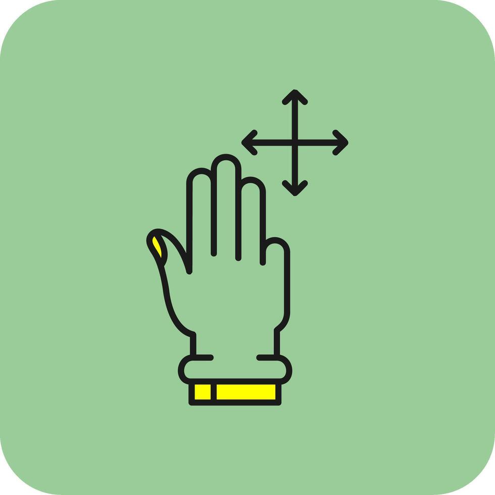 Tres dedos moverse lleno amarillo icono vector