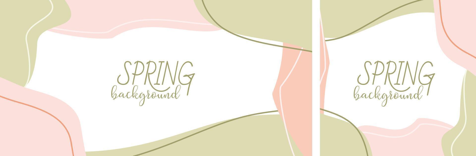 Soft Background Collection with Abstract Shapes in Spring or Summer colors. Vector Flat style Illustration for Banner, Poster, Social media Post, Decoration. Square and Rectangle Invitation, Card.