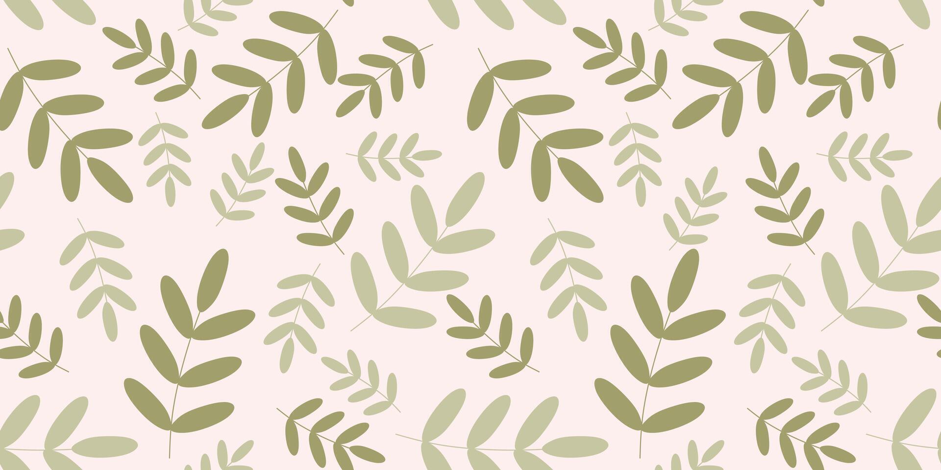 Green Flat Leaves Seamless Pattern. Endless Vector Background. Cartoon Botany Illustration, Floral Nature Template for Textile, Fabric, Wrapping paper, Covering, Wallpaper. Decorative Backdrop.