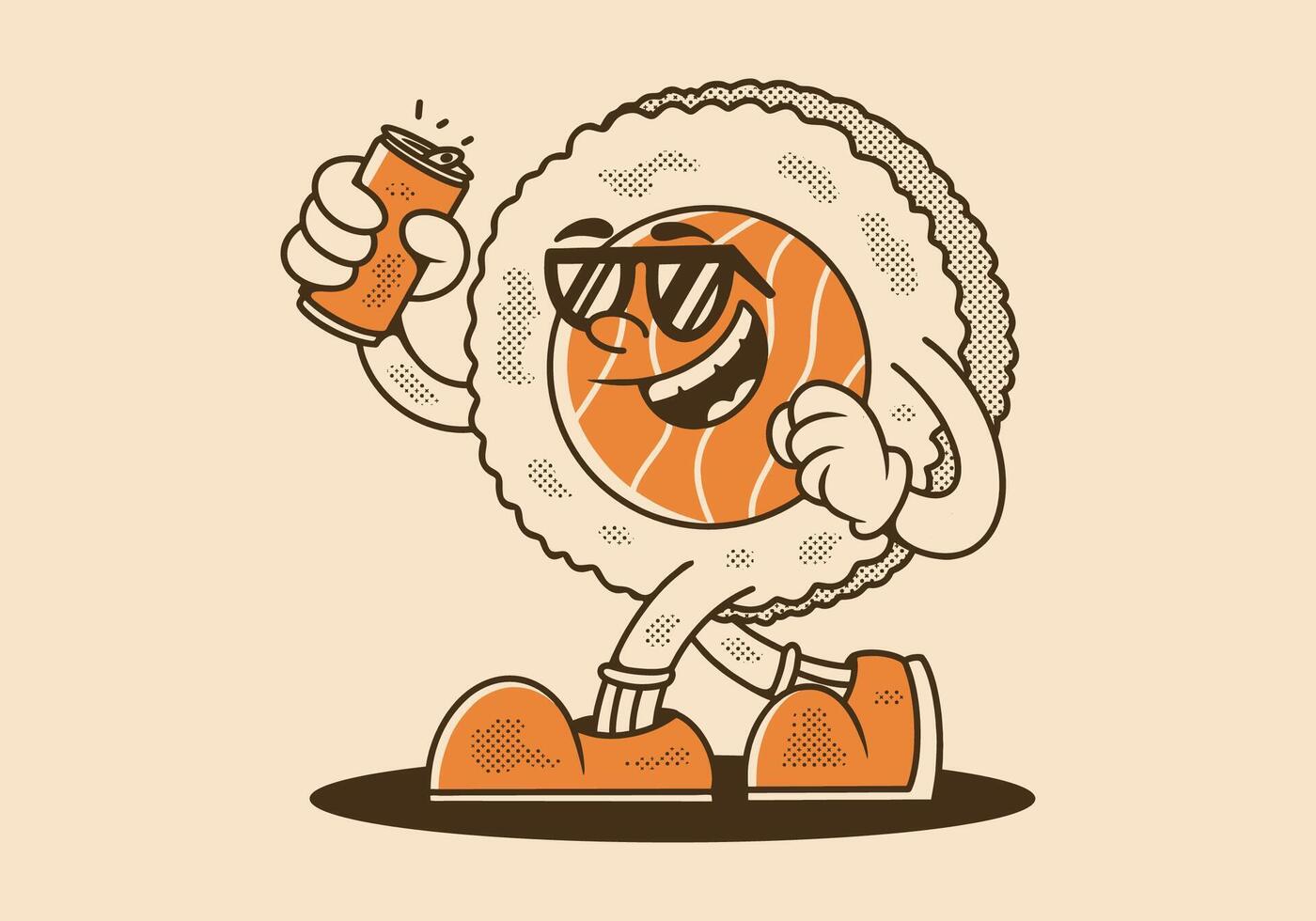 mascota personaje ilustración de caminando Sushi participación un cerveza poder. Clásico color vector