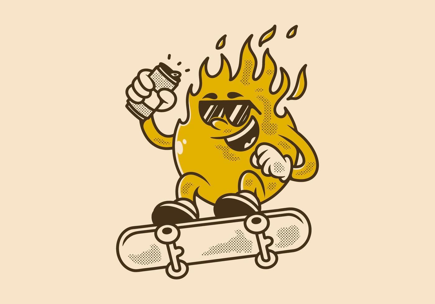 Clásico mascota personaje de fuego fuego saltando en tablero vector