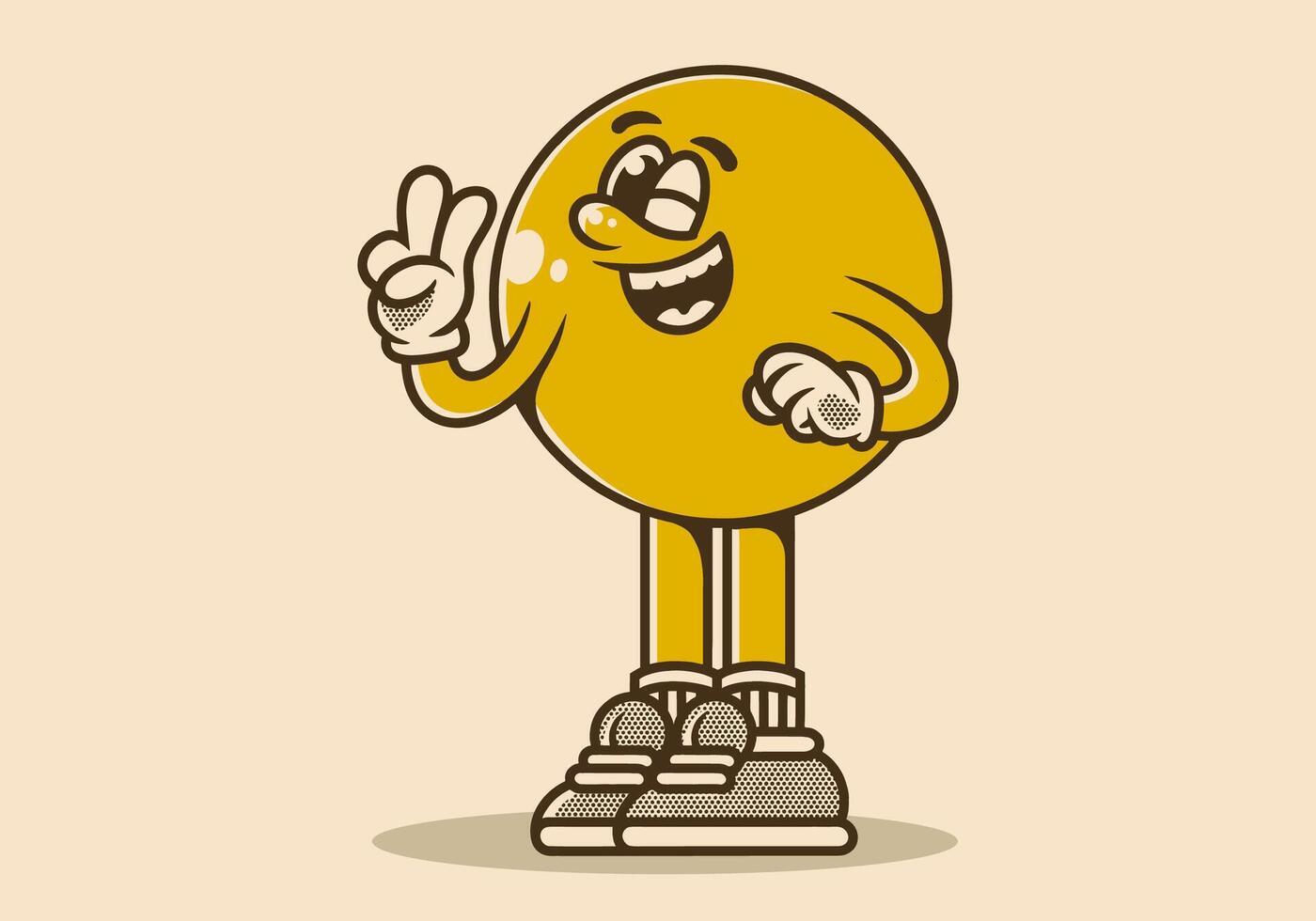 personaje ilustración de pelota cabeza con mano formar un símbolo de paz. amarillo Clásico color vector