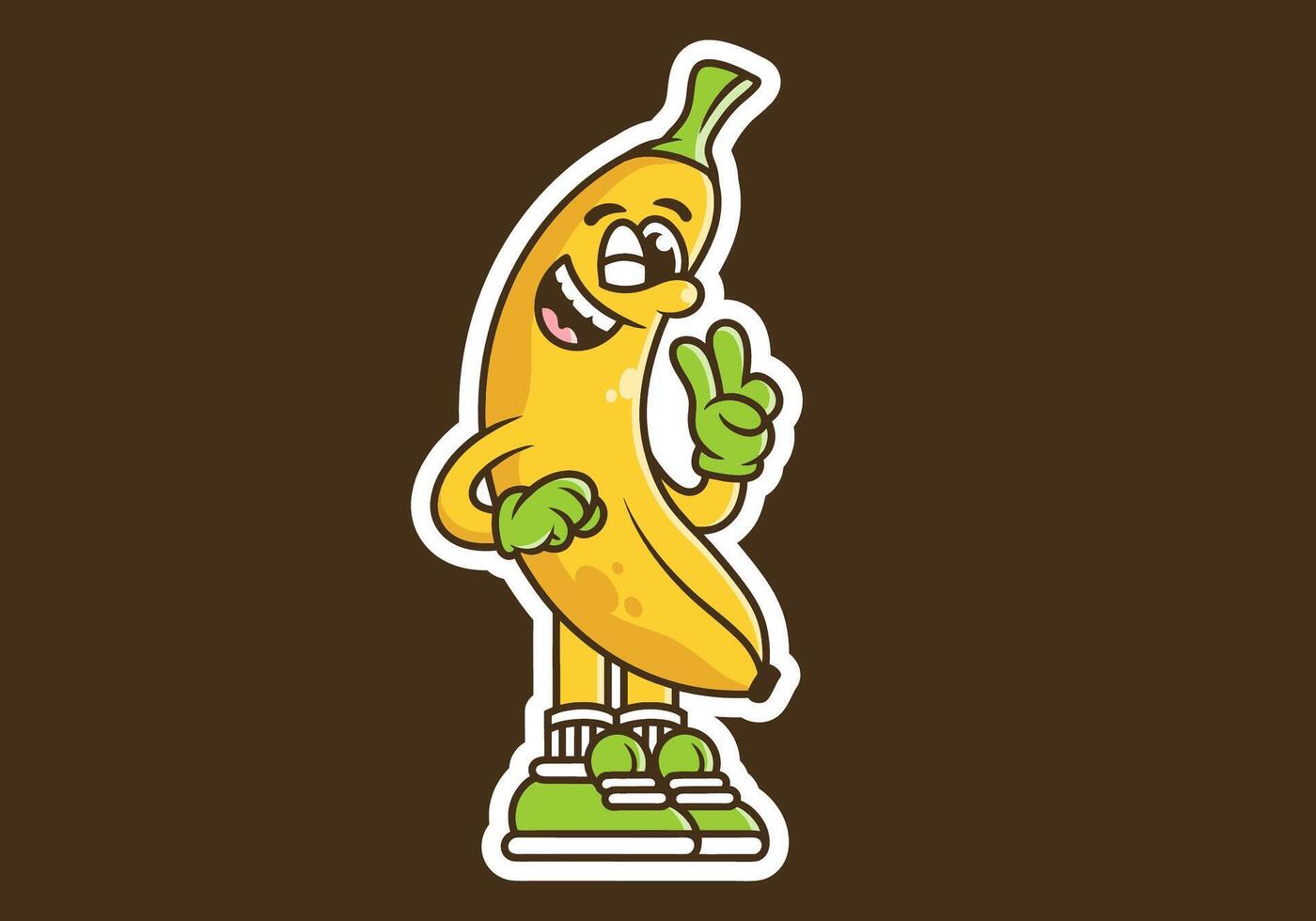 linda mascota personaje de un plátano con mano formando paz símbolo vector