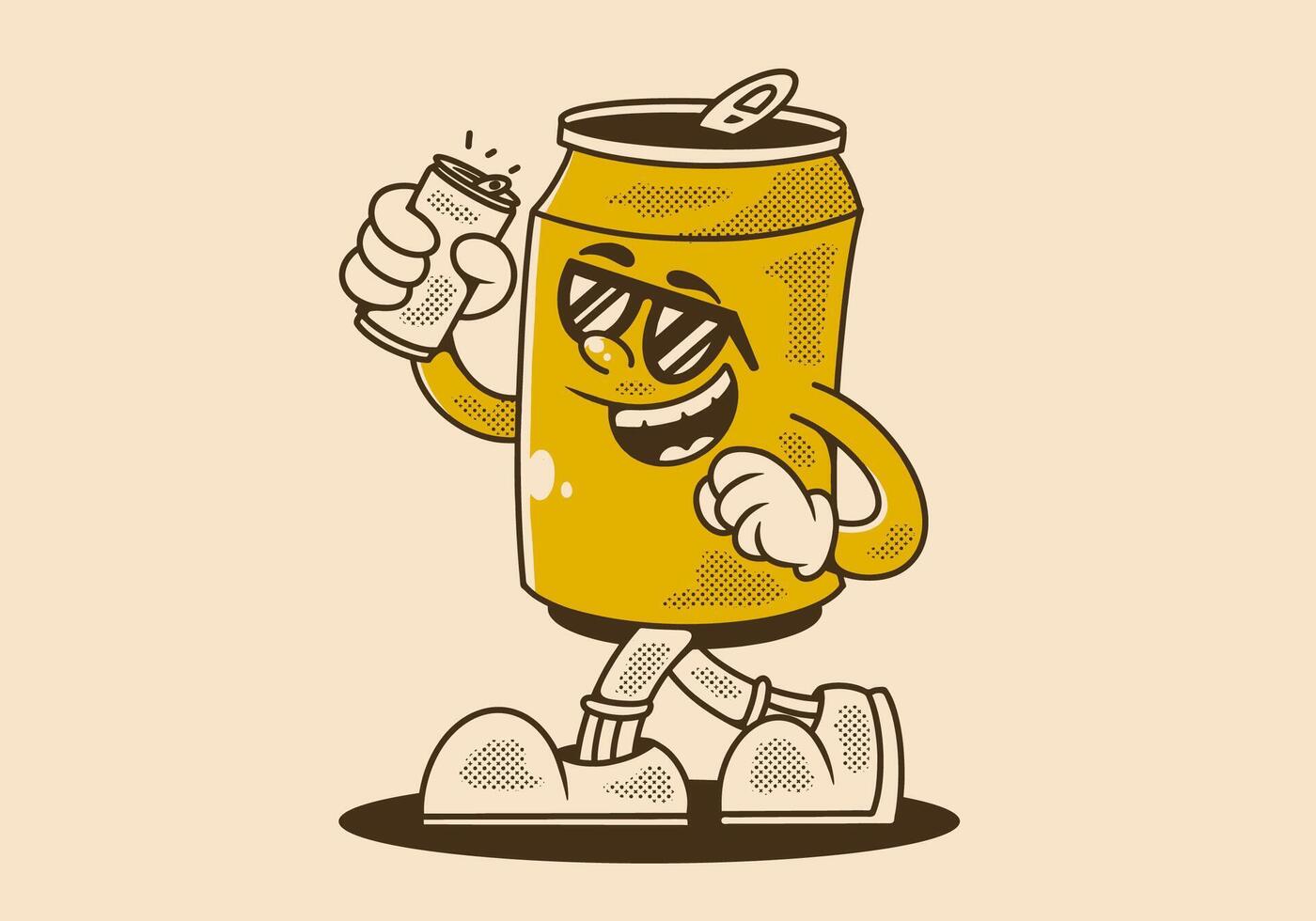 mascota personaje ilustración de caminando cerveza lata participación un cerveza lata en Clásico color vector