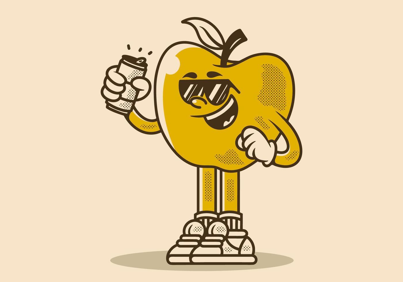 Vintage Character illustration of apple holding a beer can vector
