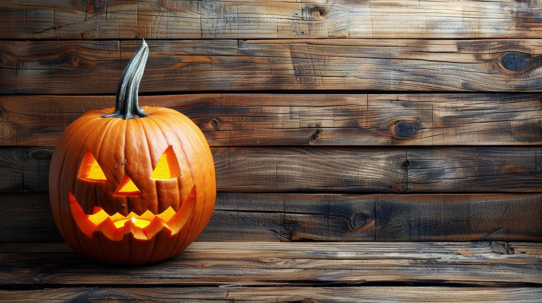 AI generated Carved Pumpkin on Wooden Table photo