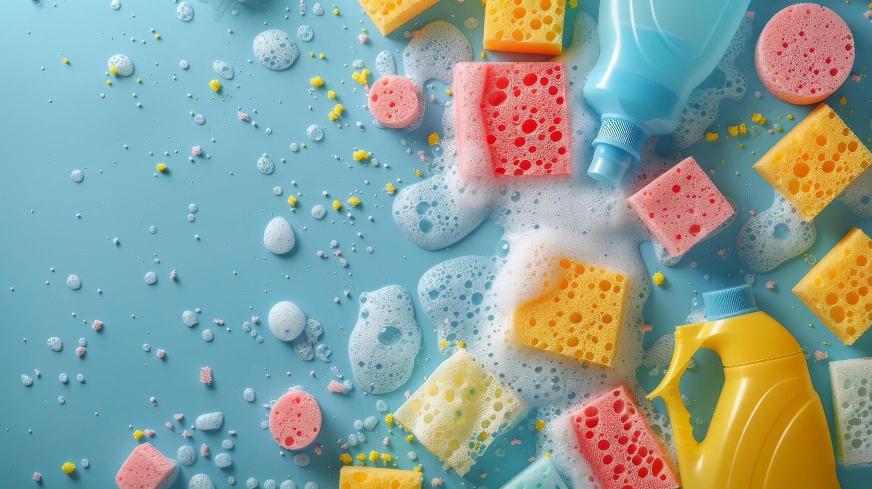 AI generated Stack of Sponges With Spray Bottle photo