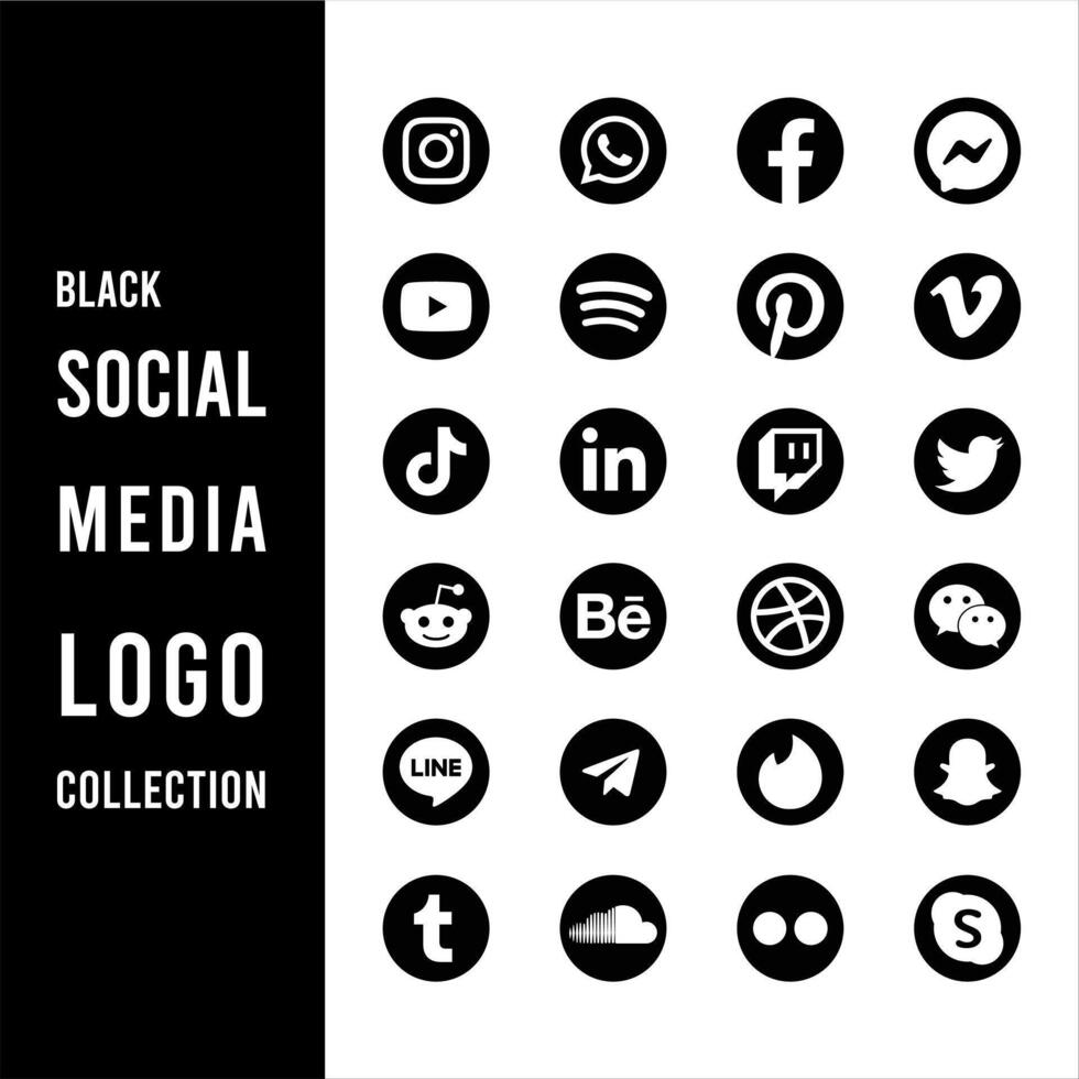 negro social medios de comunicación logo íconos negro de colores icono conjunto ilustración Facebook gorjeo instagram etc vector