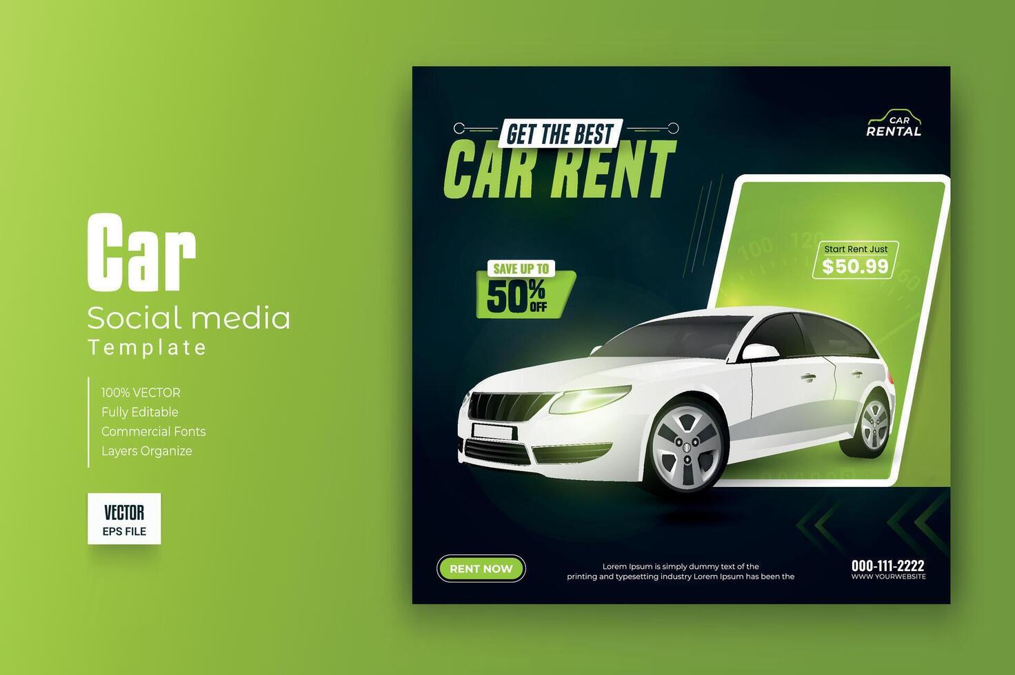 Car rental promotion social media post banner template vector