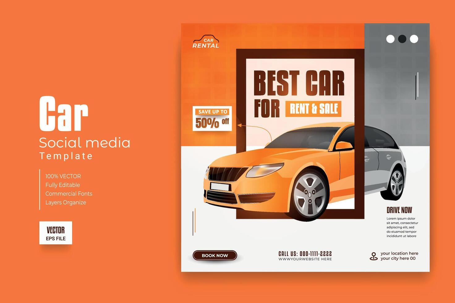 Car rental promotion social media post banner template vector