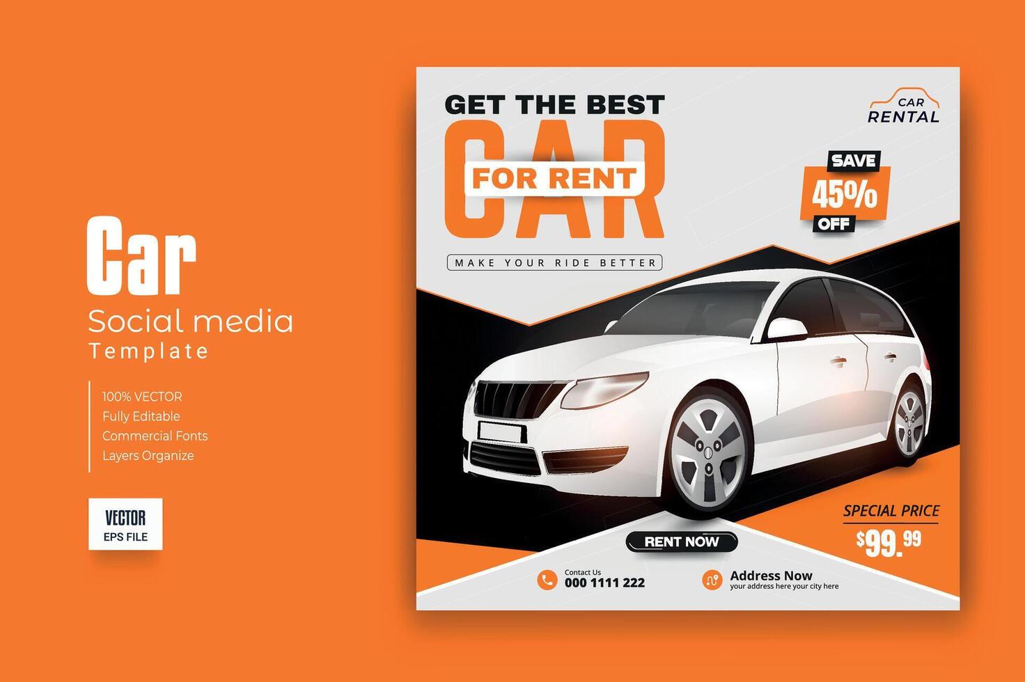 Car rental promotion social media post banner template vector