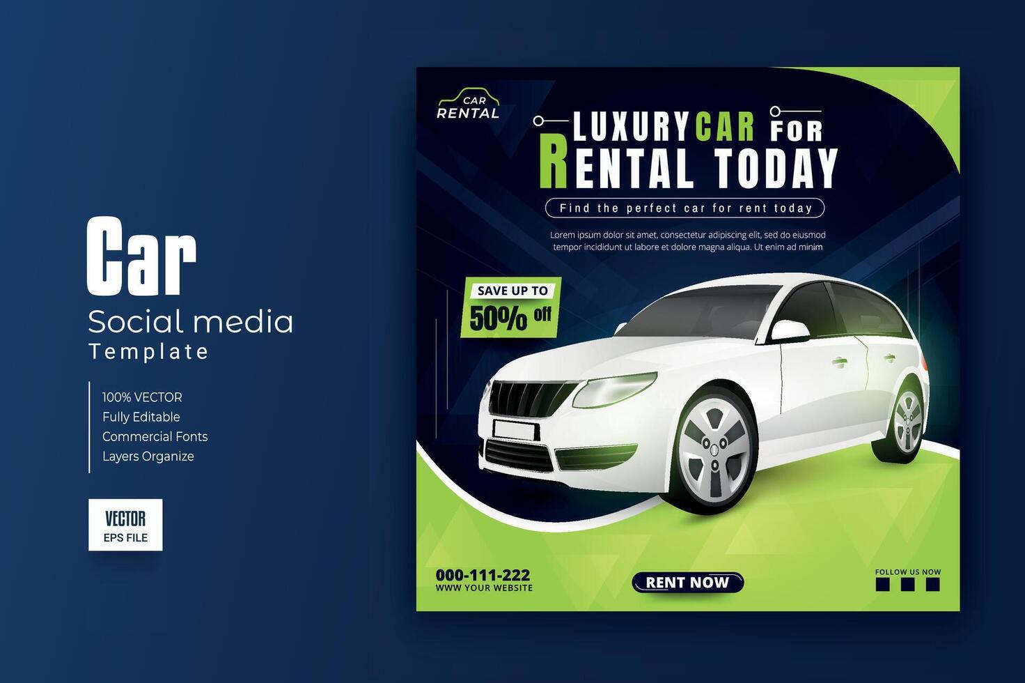 Car rental promotion social media post banner template vector