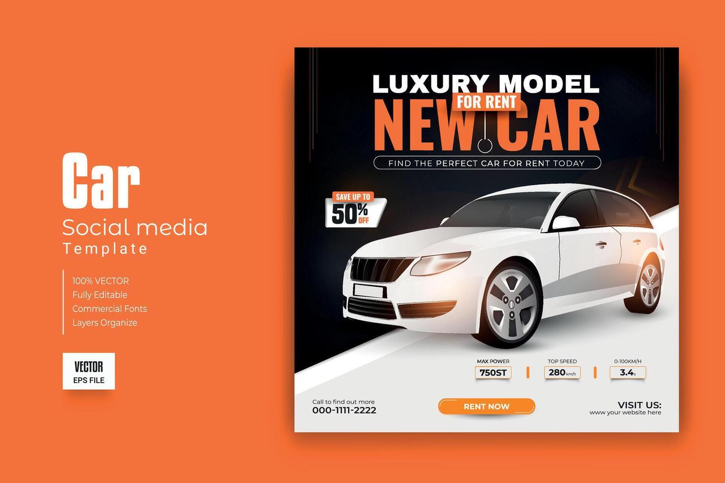 Car rental promotion social media post banner template vector