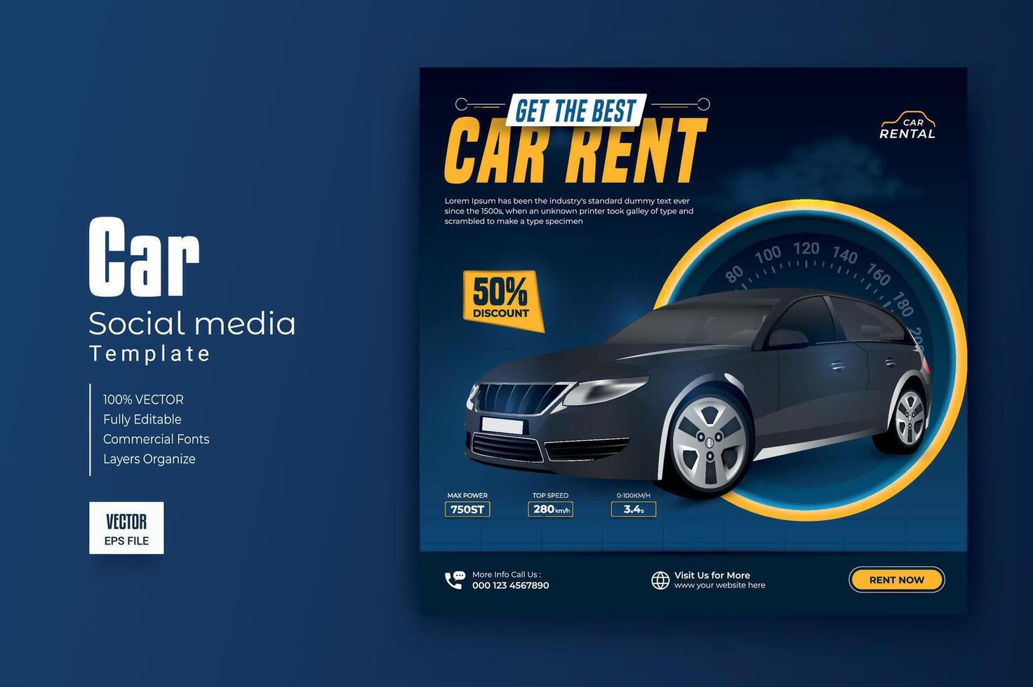 Car rental promotion social media post banner template vector