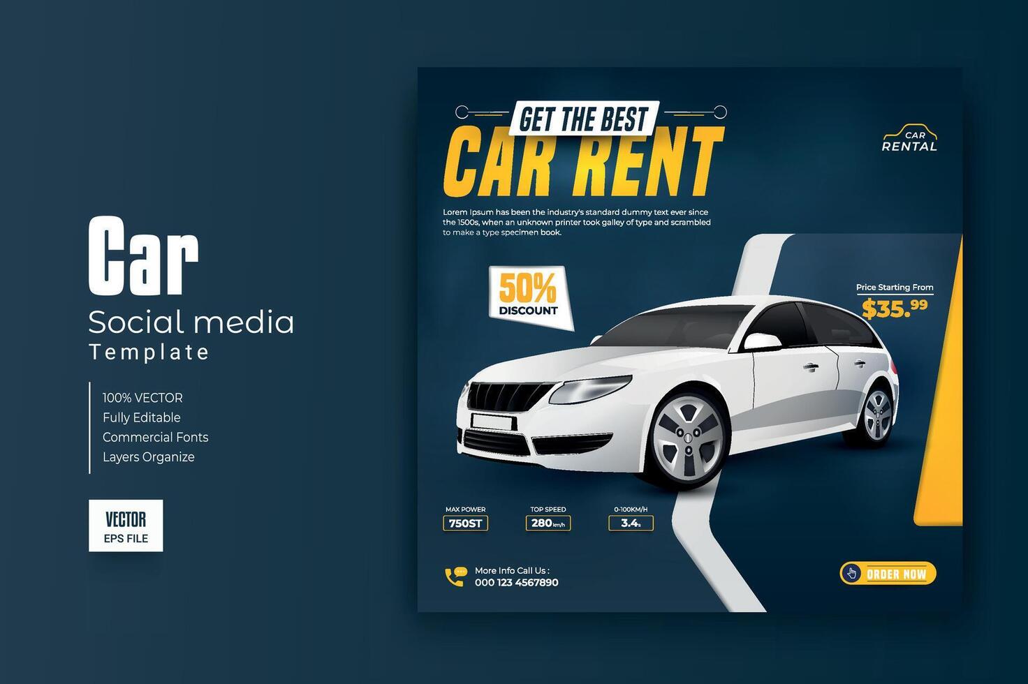 Car rental promotion social media post banner template vector
