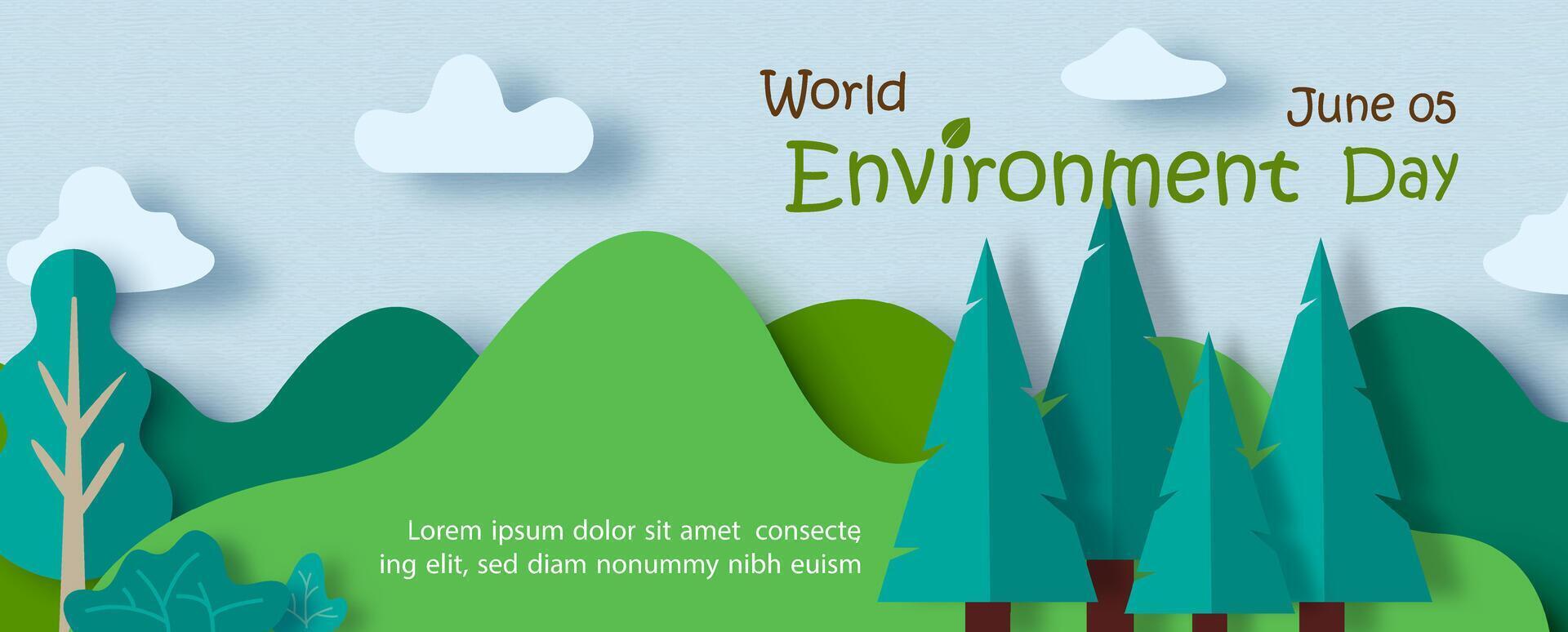 Origami and paper cut wild concept with wording of world environment day on blue background. Poster campaign of world environment day in paper cut style and vector design.