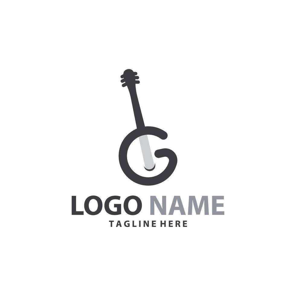 letra sol guitarra modelo logo diseño vector