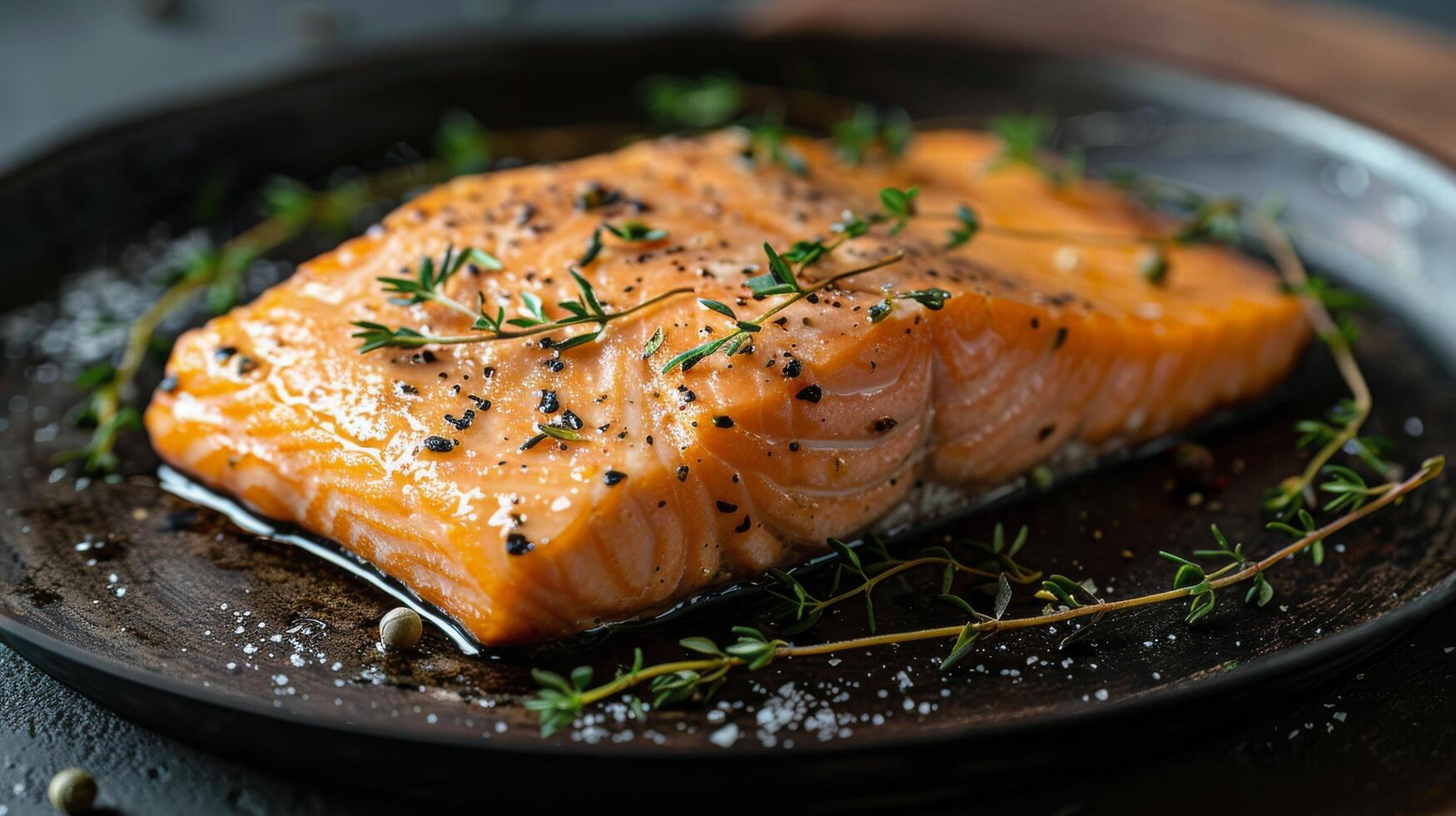 ai generado A la parrilla salmón filetes con hierbas en pan foto