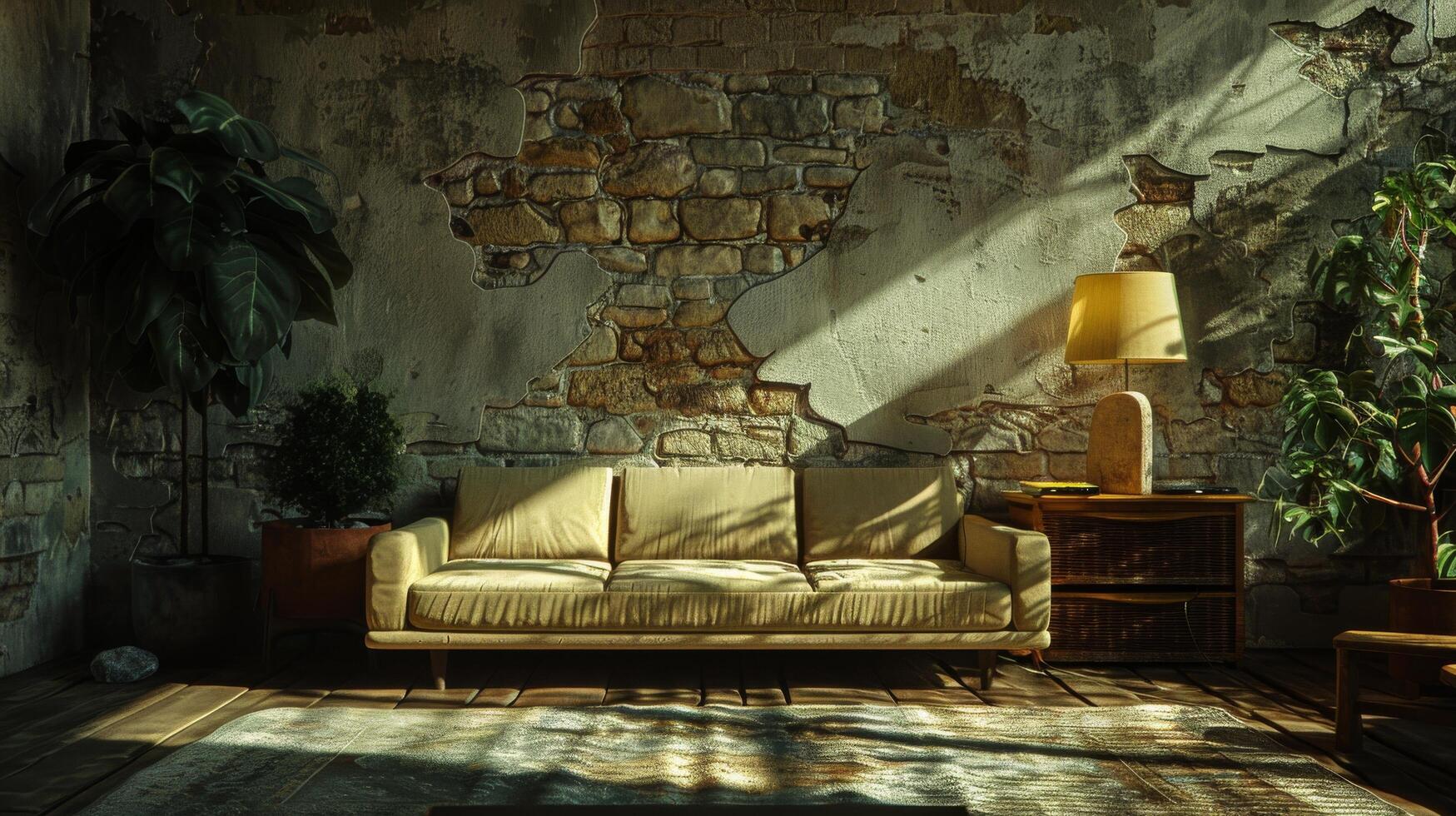 AI generated Cozy Living Room With Fireplace photo