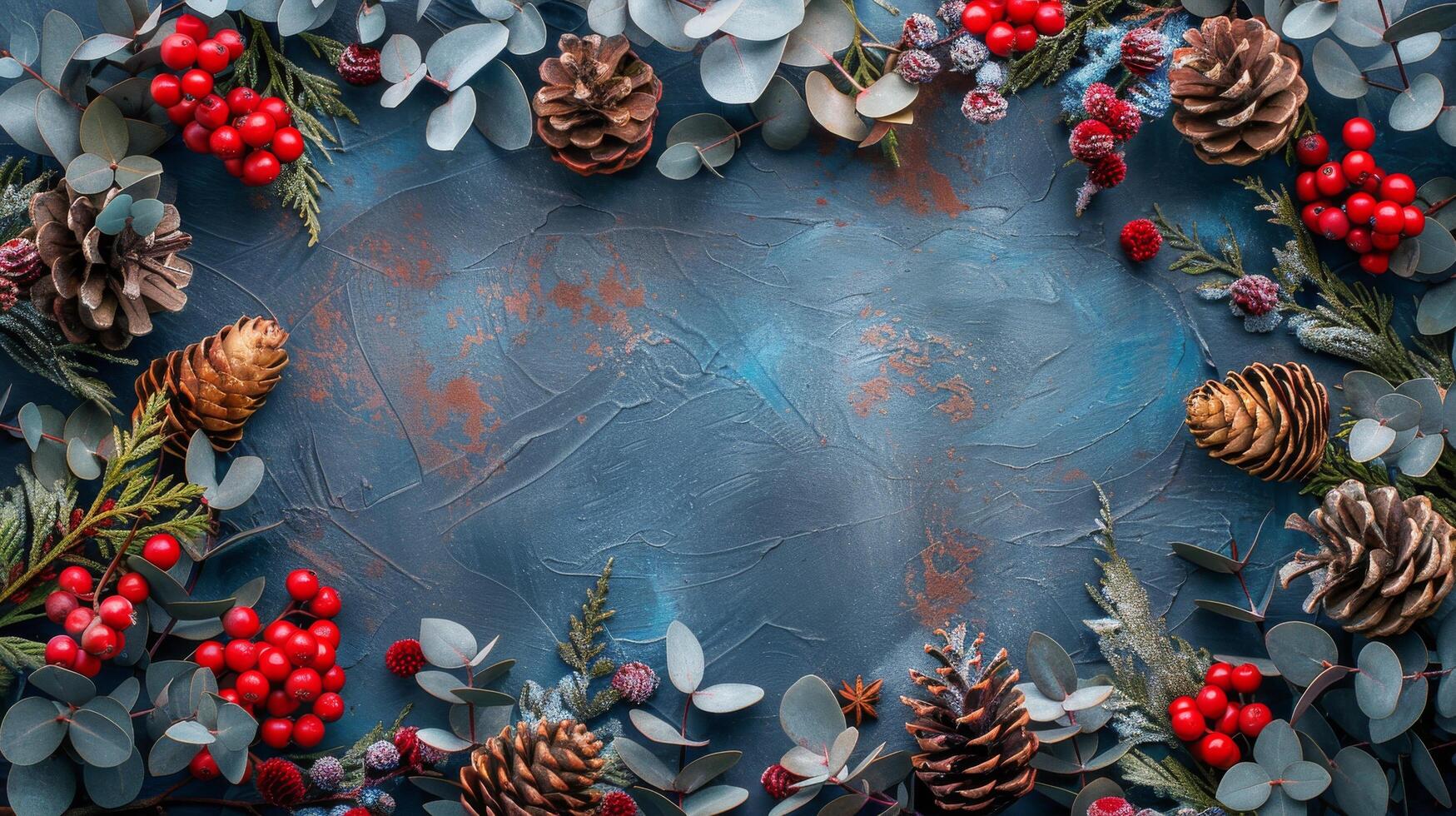 AI generated Festive Christmas Wreath With Pine Cones and Berries photo