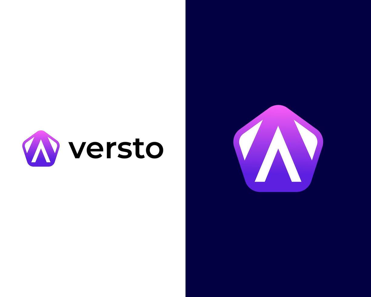 Modern V app logo design colorful vector
