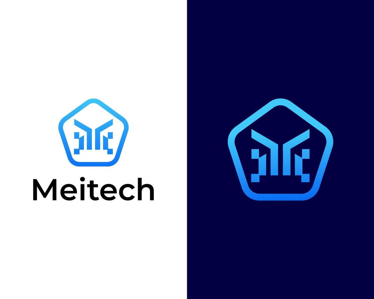 M Dot and Technology sign logo box shape icon logo design template vector