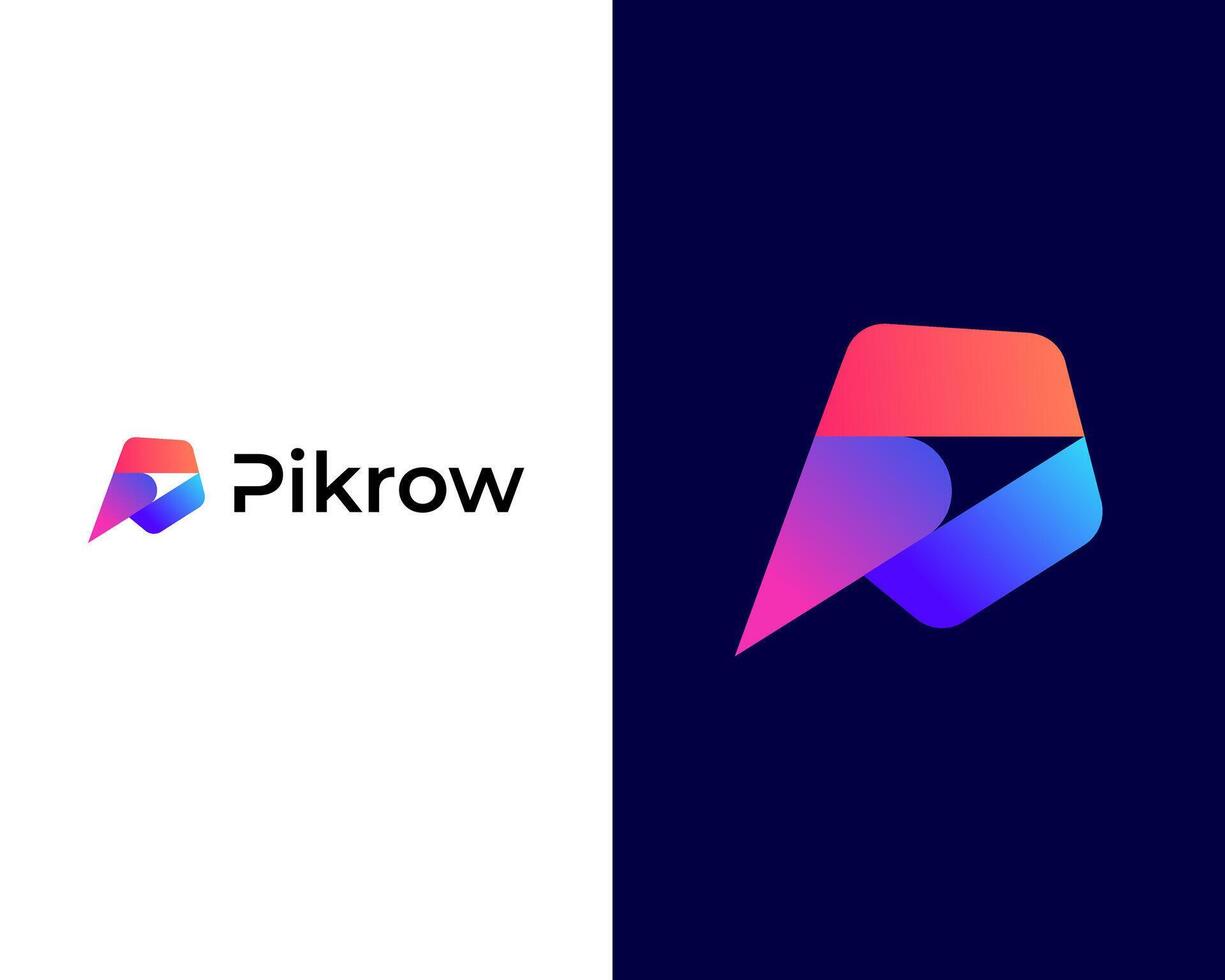 P with Arrow Modern Colorful app 3d logo design template vector