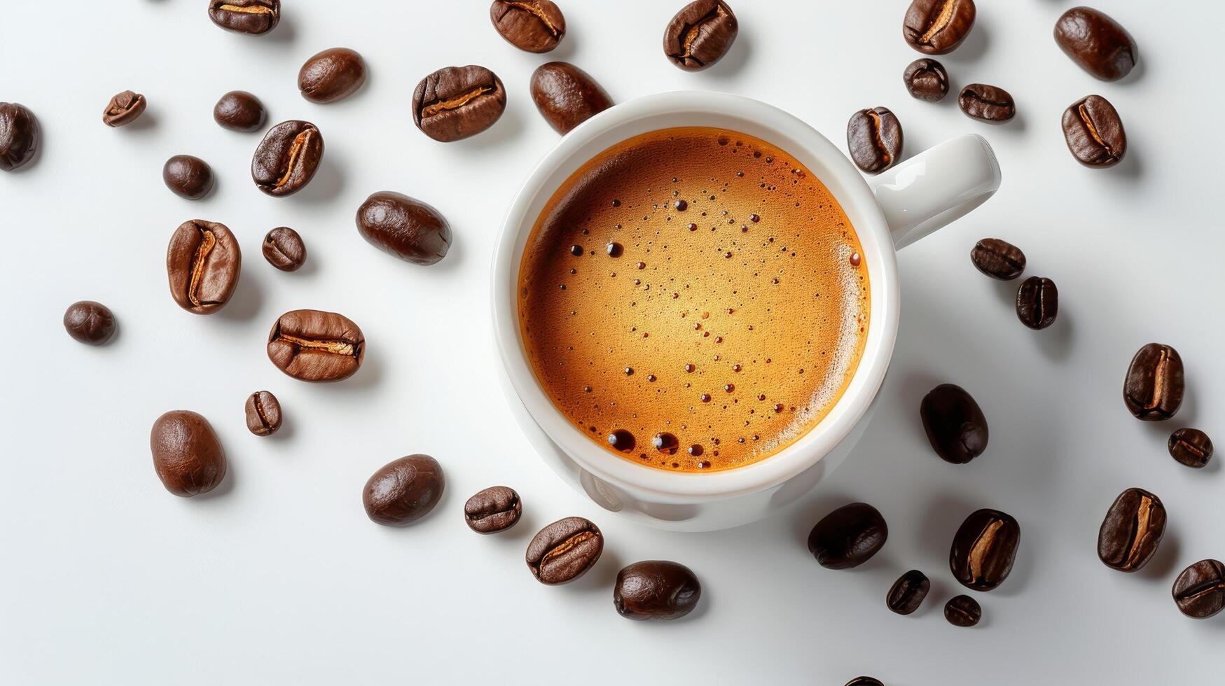 AI generated A Cup of Coffee Surrounded by Coffee Beans photo