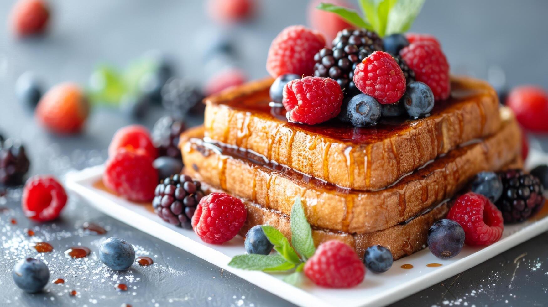 AI generated Plate of French Toast With Berries and Syrup photo