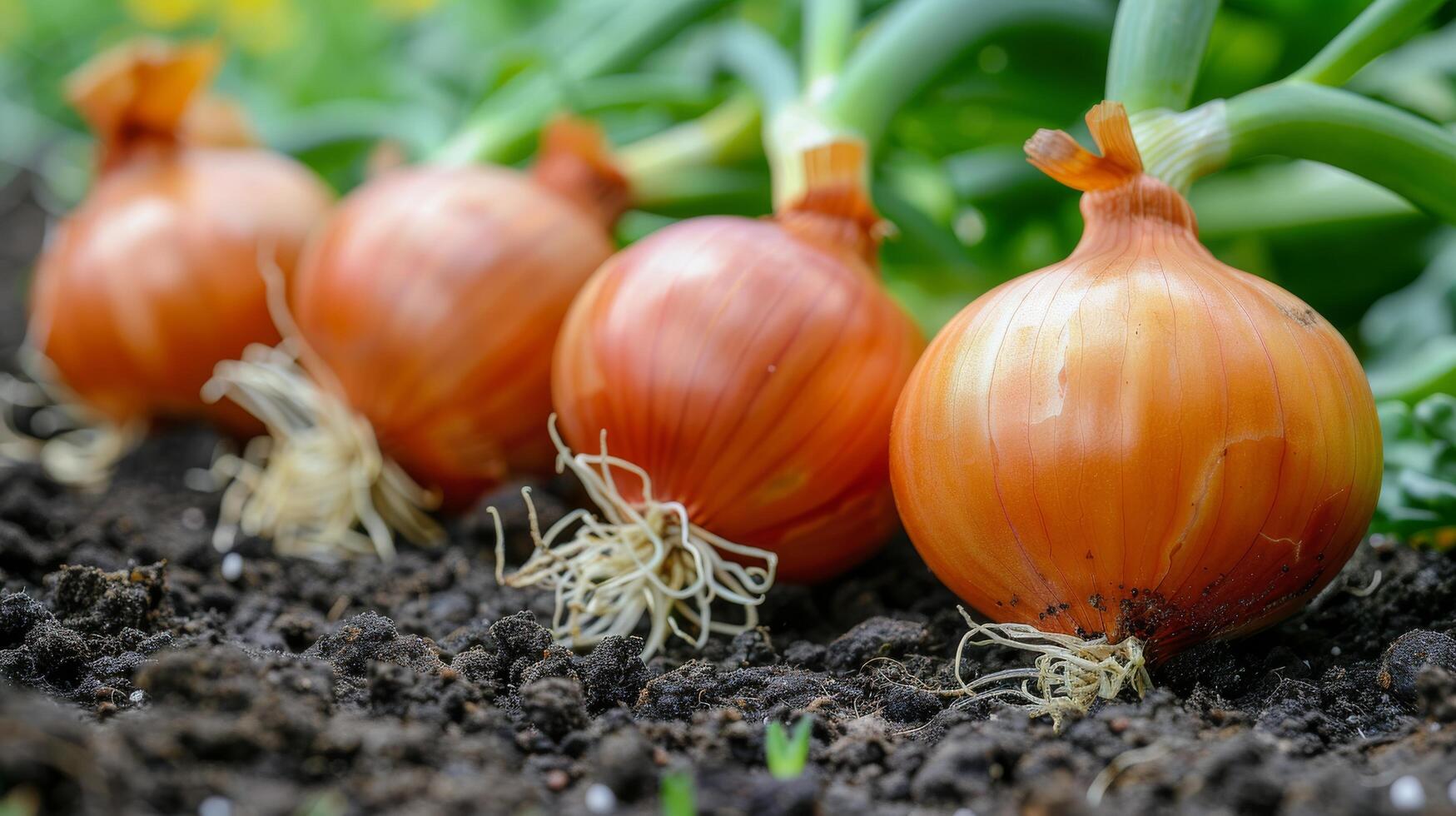 AI generated Close Up of Pink Onion Growing in Dirt photo