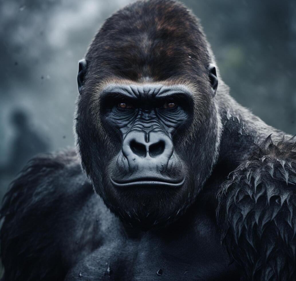 AI generated Gorilla are very powerful animals and close up  view photo