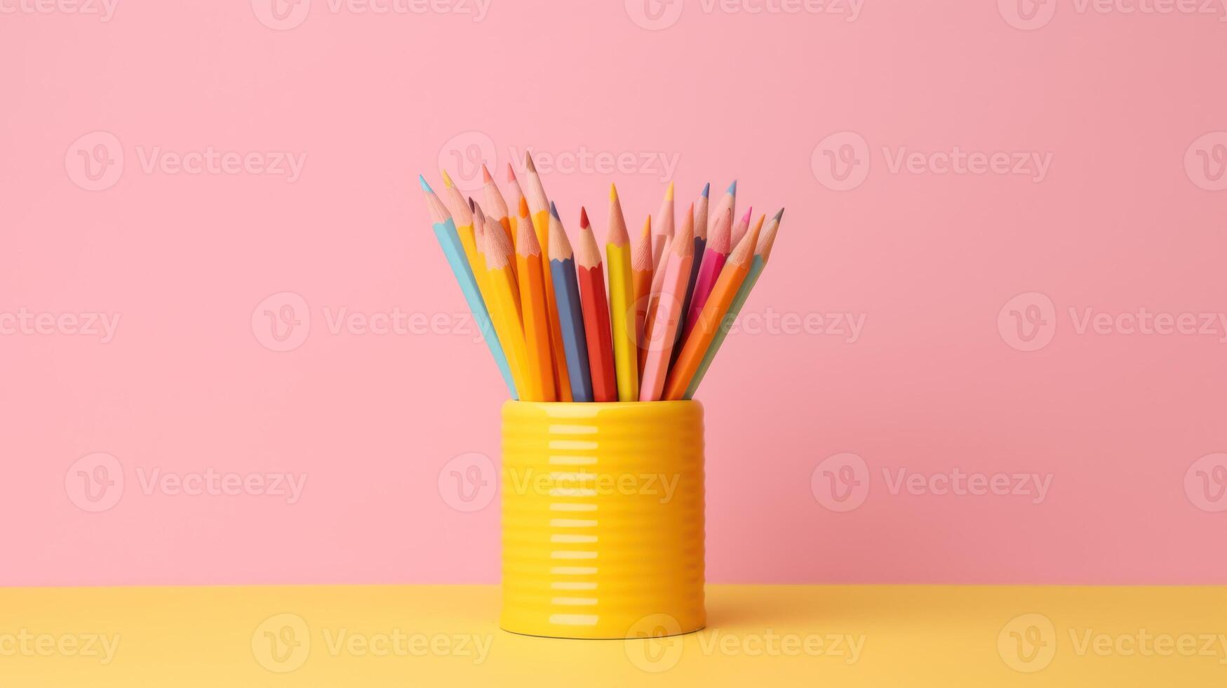 AI generated colourful pencil with pink background photo