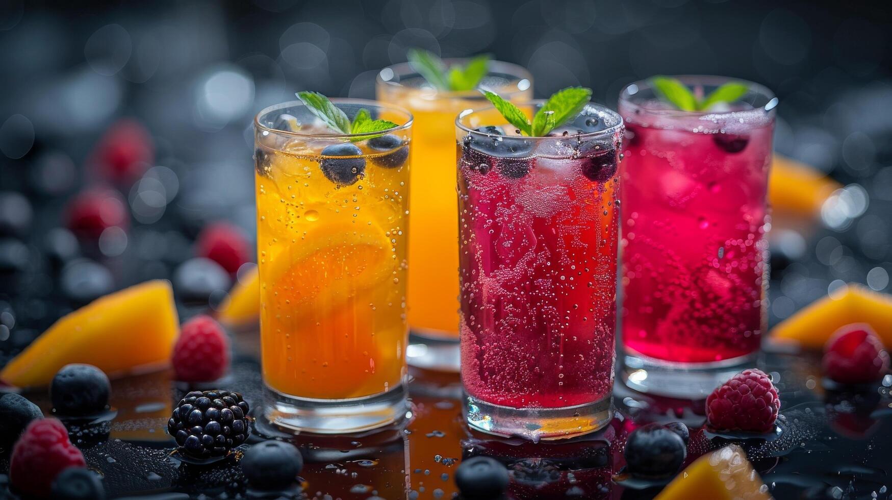 AI generated Three Glasses With Different Drinks photo