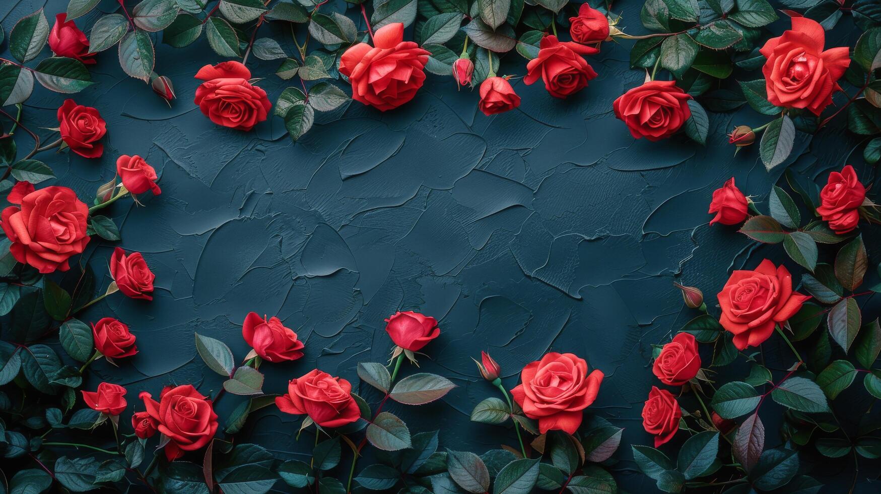AI generated Group of Red Roses With Green Leaves photo