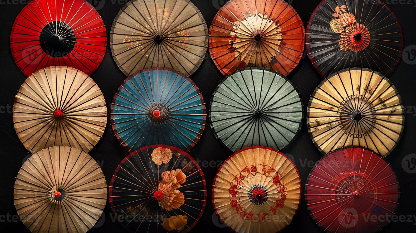 AI generated Assortment of Traditional Japanese Umbrellas photo