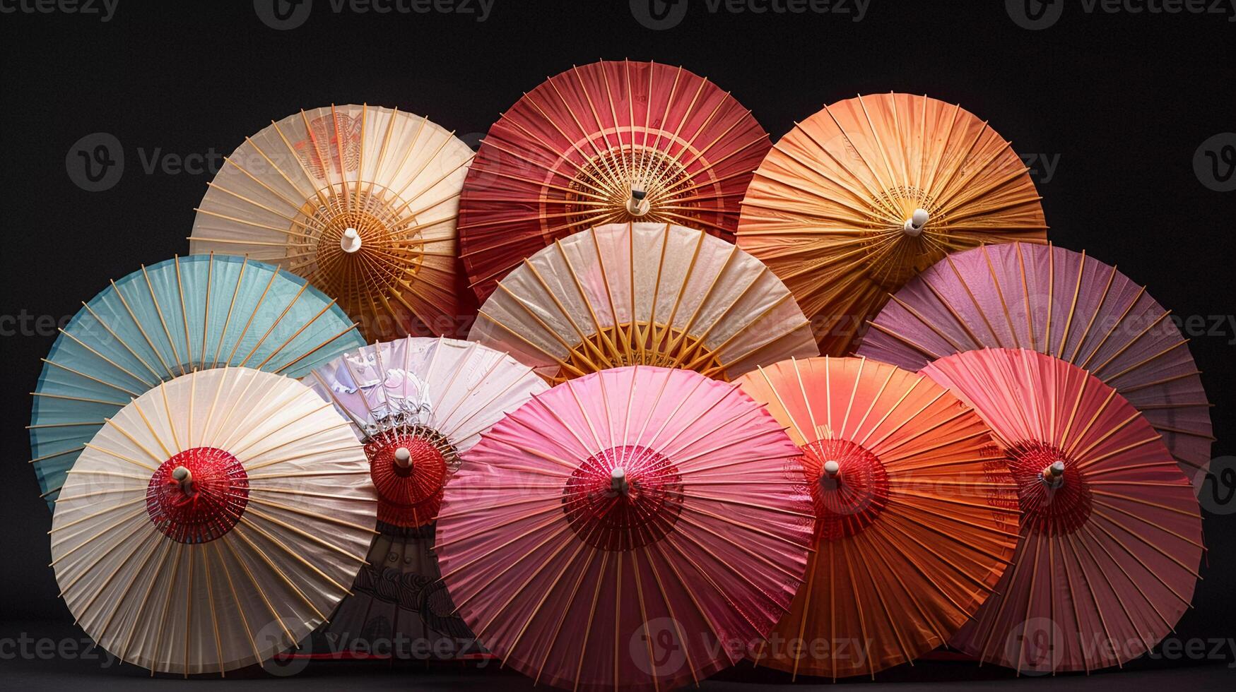 AI generated Assortment of Traditional Japanese Umbrellas photo