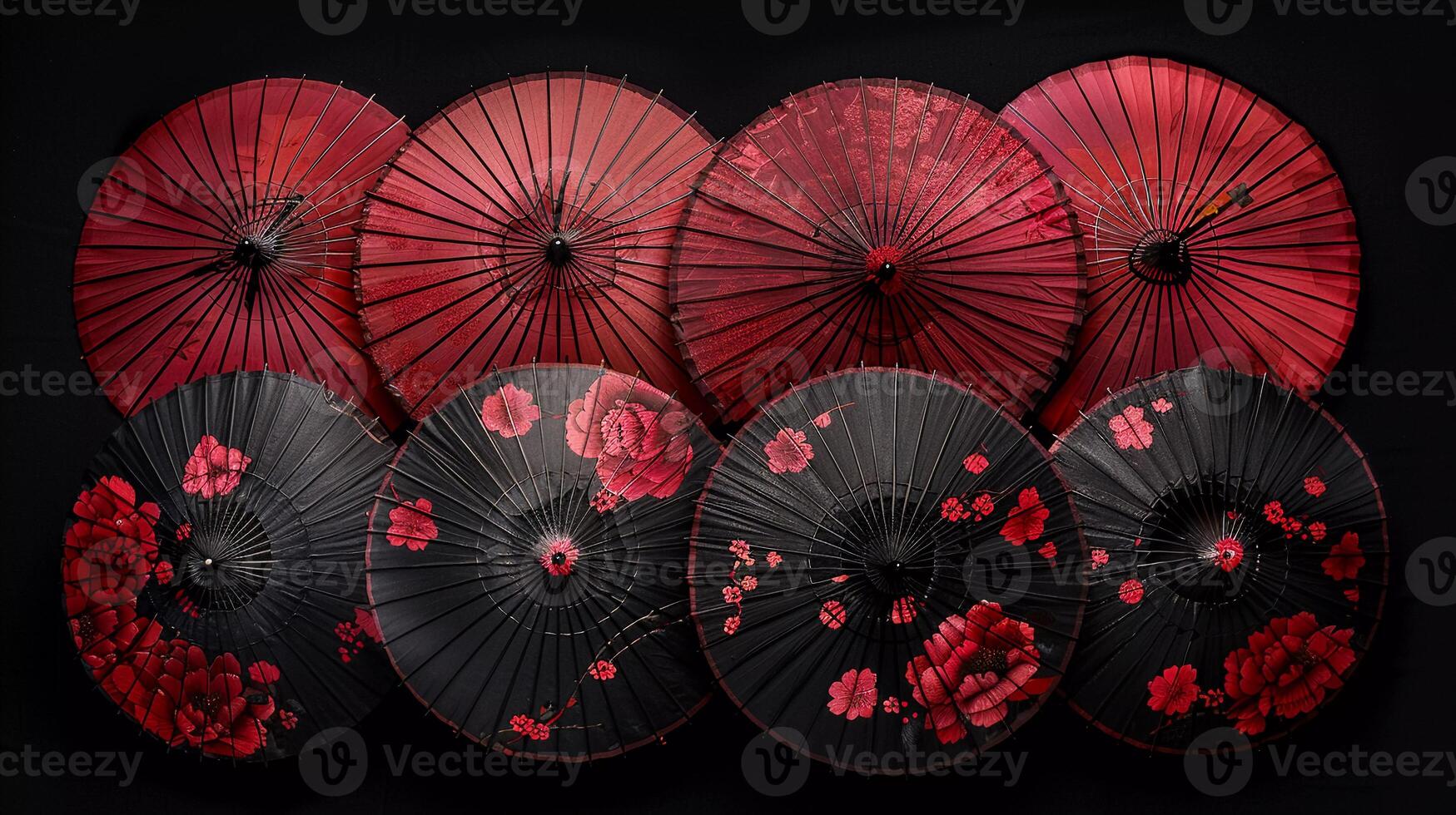 AI generated Assortment of Traditional Japanese Umbrellas photo