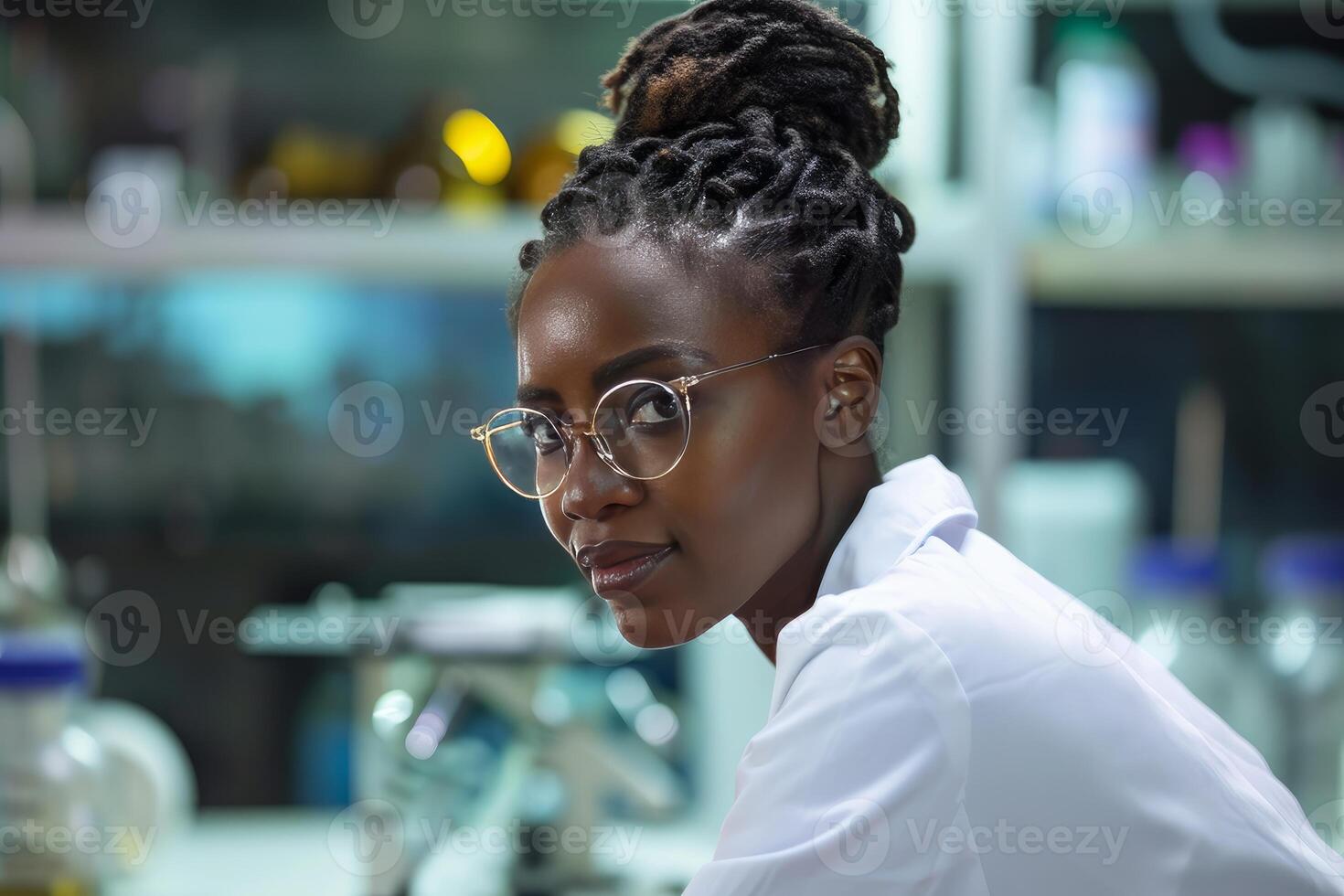 AI generated Innovative African female scientist. Generate Ai photo