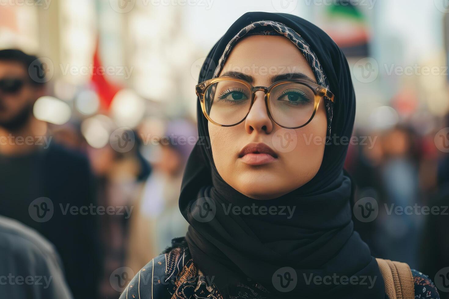 AI generated Relentless Arab woman protesting. Generate Ai photo