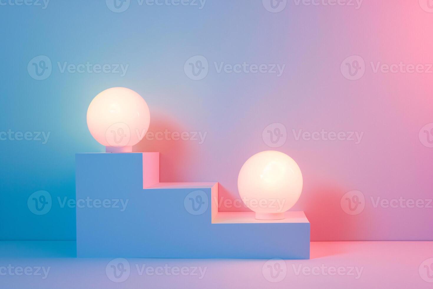 AI generated A white spherical object rests atop a rectangular blue block in a simple yet striking composition. photo