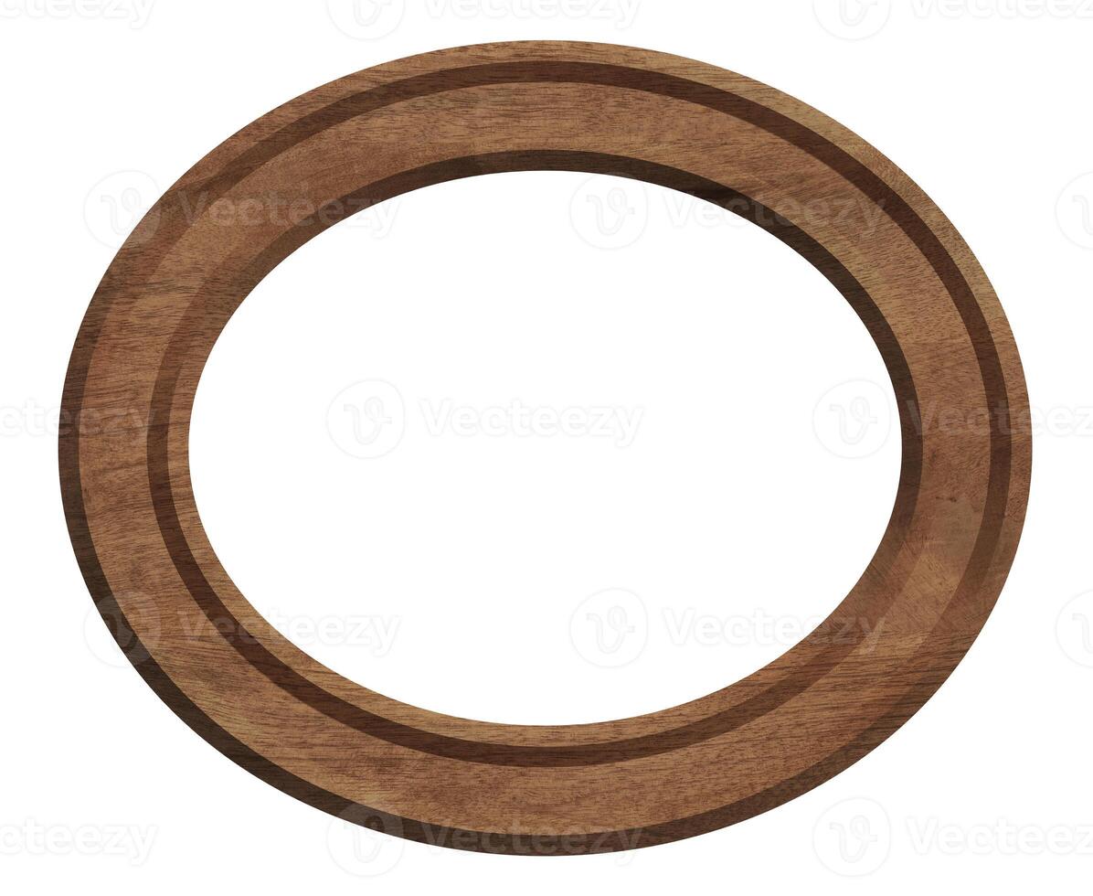 Empty brown oval wooden frame for paintings and photos on isolated background