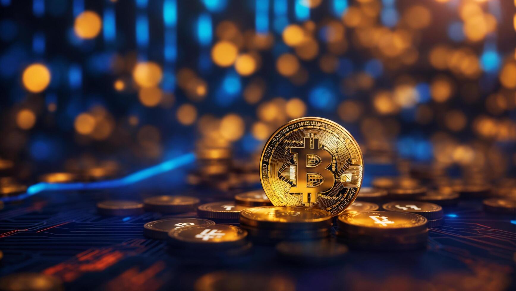 AI generated Bitcoin cryptocurrency digital money golden coin technology and business concept photo