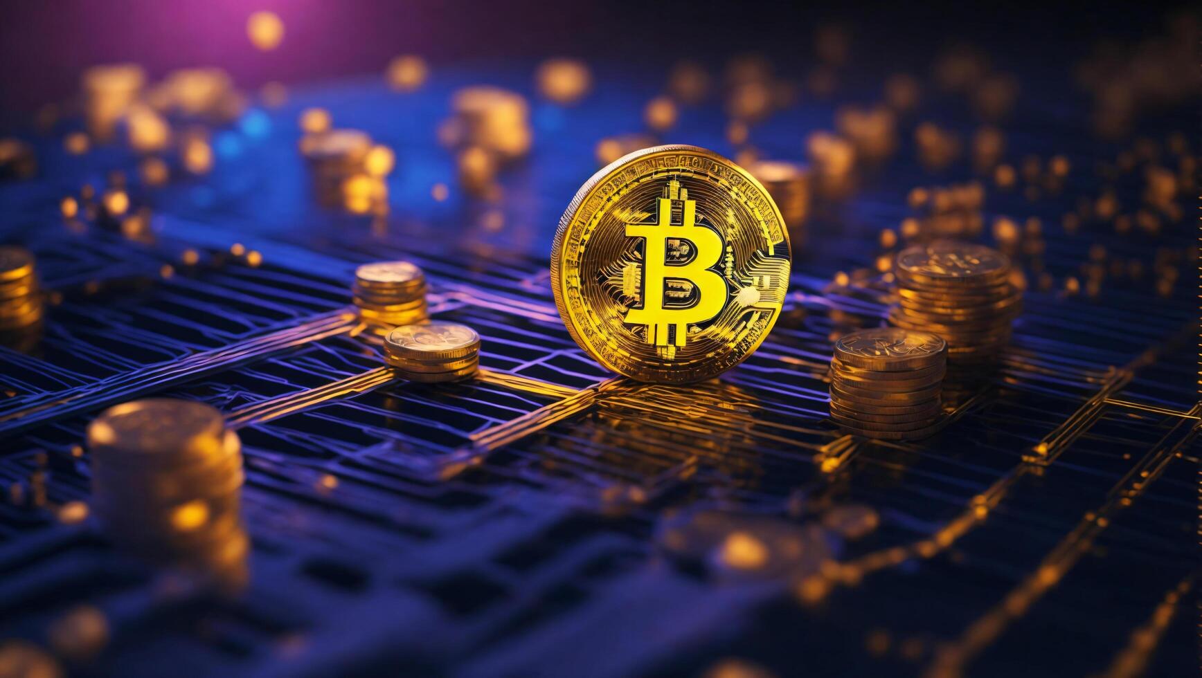 AI generated Bitcoin cryptocurrency digital money golden coin technology and business concept photo