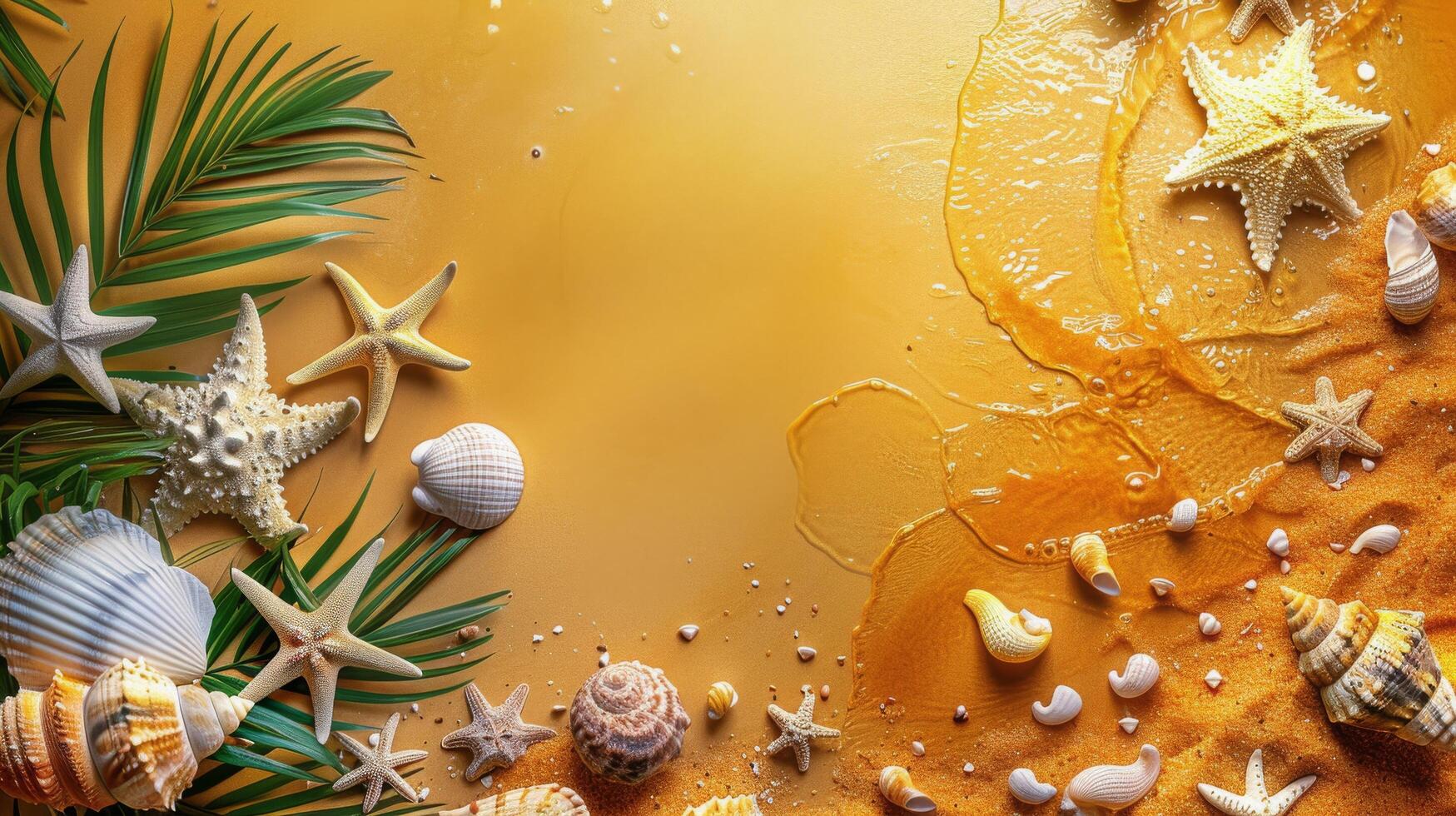 AI generated Sea Shells and Starfish on Sandy Beach photo