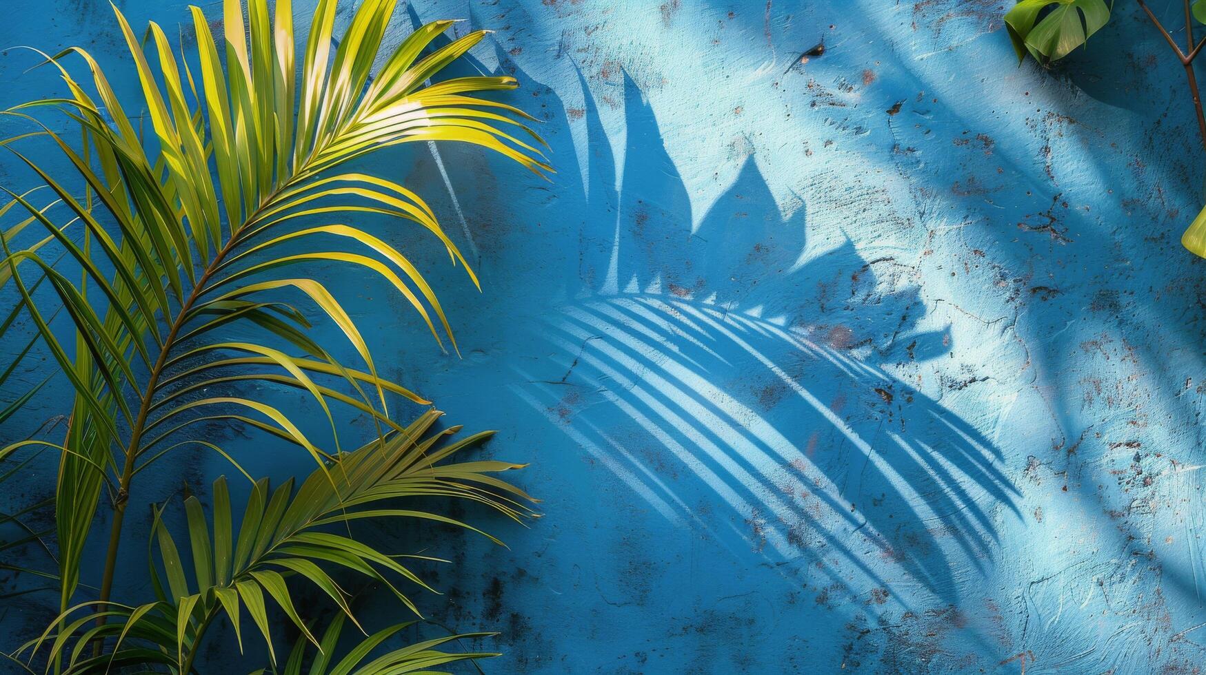 AI generated Palm Tree Shadow on Blue Wall photo