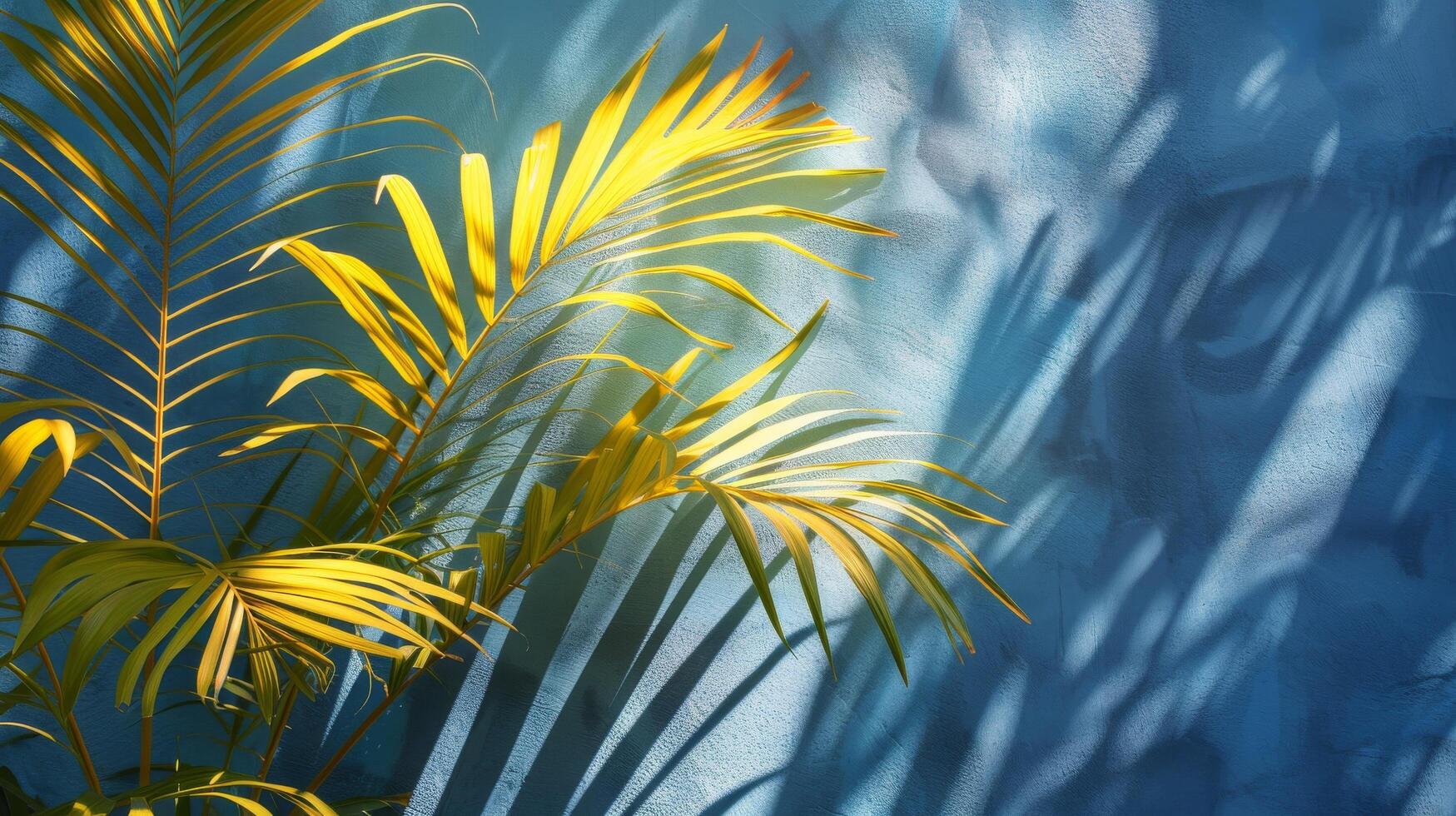 AI generated Palm Tree Shadow on Blue Wall photo