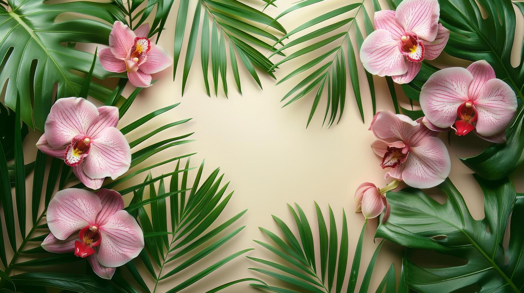 AI generated White and Pink Flowers on Blue Background photo
