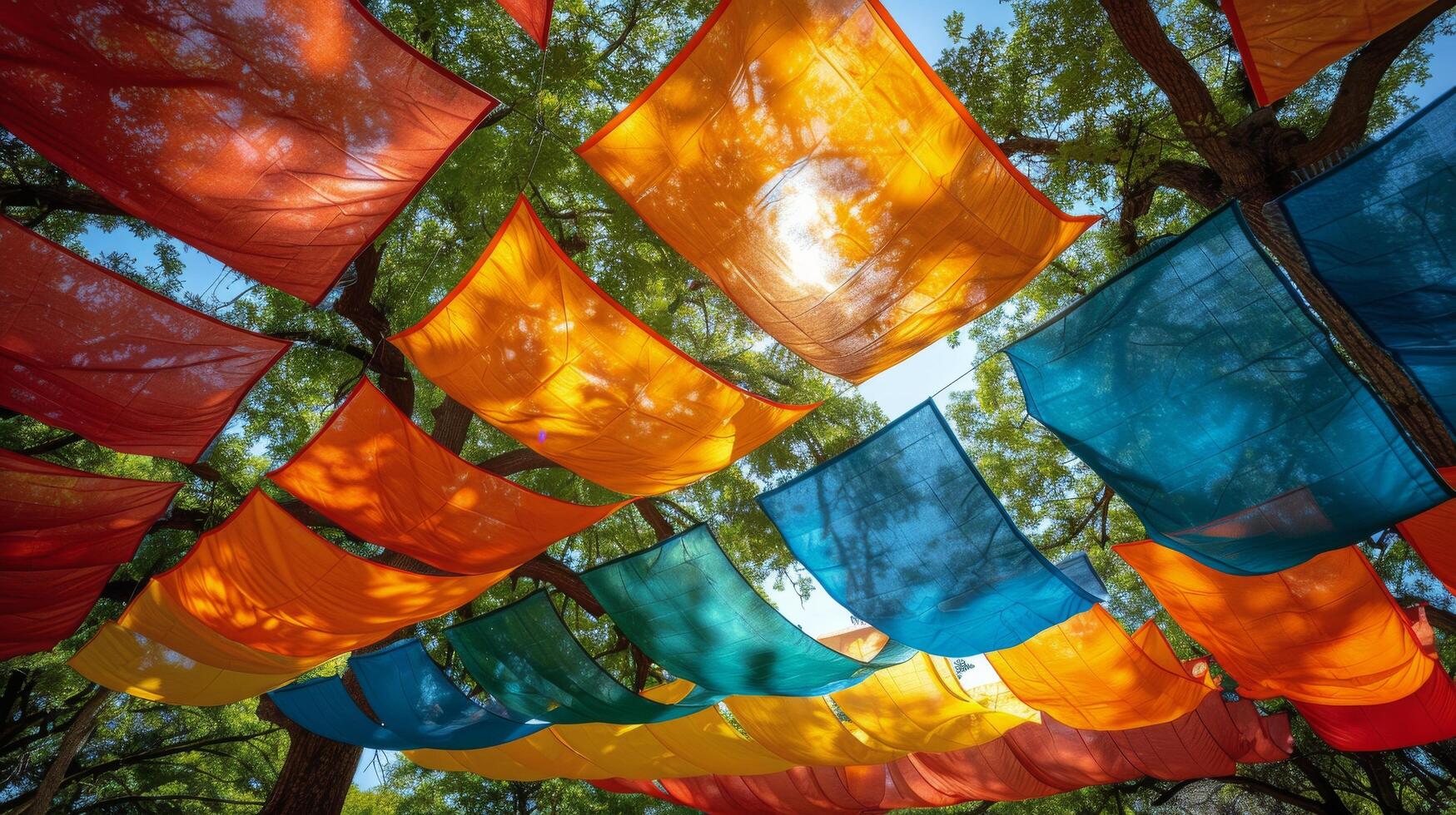 AI generated Colorful Flags Hanging From Tree photo